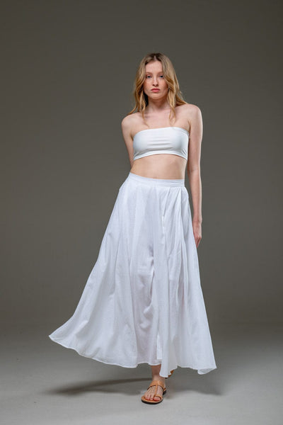 white Organic Cotton Full Length Elastic Waistline Wide Pants