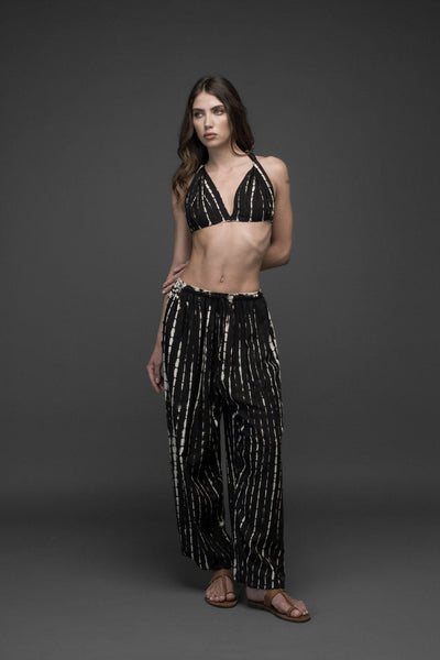 black & white die dye rayon long pants and crop top set