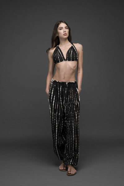 black & white die dye rayon long pants and crop top set