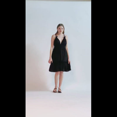 Black cotton boho spaghetti strap dress