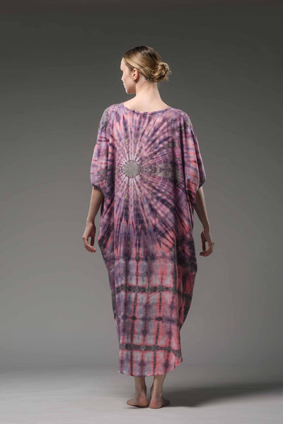 Asymmetric short sleeve pink tie dye kaftan dress