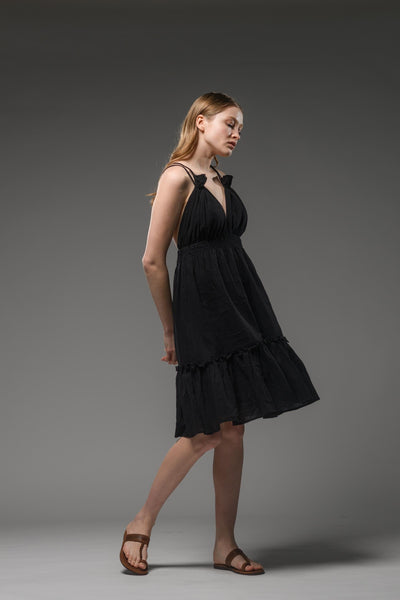 Black cotton boho spaghetti strap dress