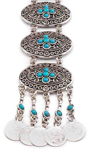 Bohemian chic long pendant necklace with turquoise stones and coins-awatara