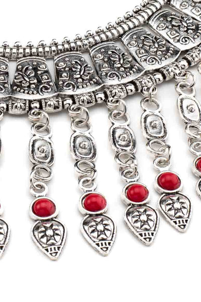 Bohemian chic retro ethnic style metal short necklace with red stones-awatara