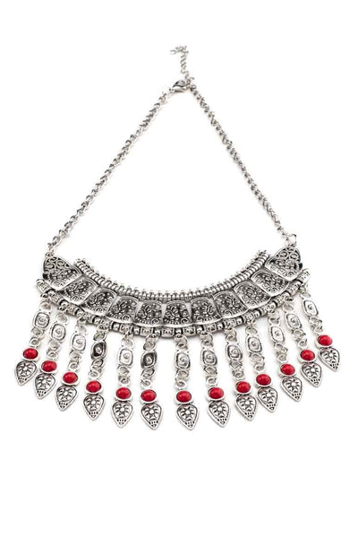 Bohemian chic retro ethnic style metal short necklace with red stones-awatara