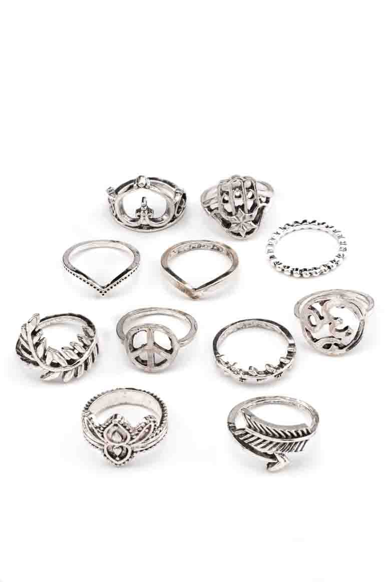 Bohemian style gypsy fashion 11 pieces set of midi  knuckle rings-awatara