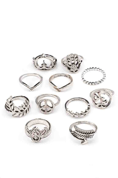 Bohemian style gypsy fashion 11 pieces set of midi  knuckle rings-awatara