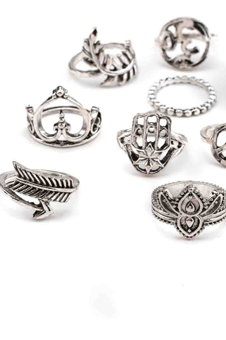 Bohemian style gypsy fashion 11 pieces set of midi  knuckle rings-awatara