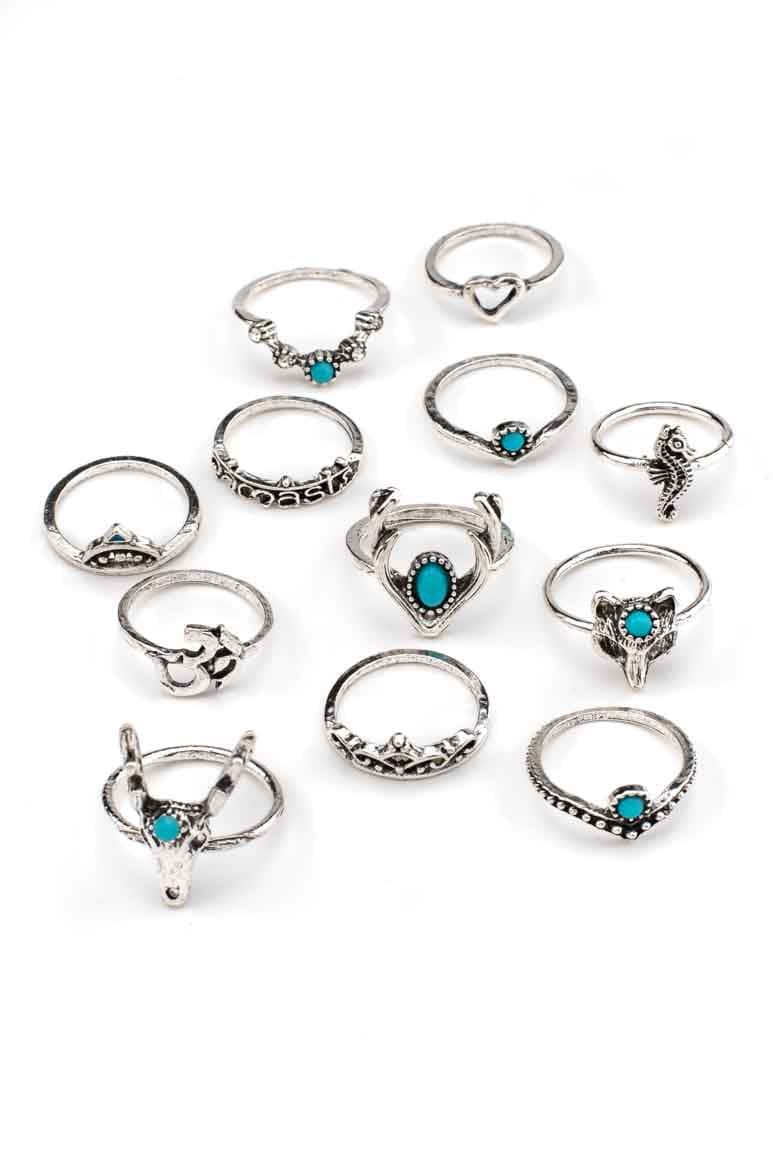 Bohemian style gypsy fashion 12 pieces set of midi  knuckle rings-awatara