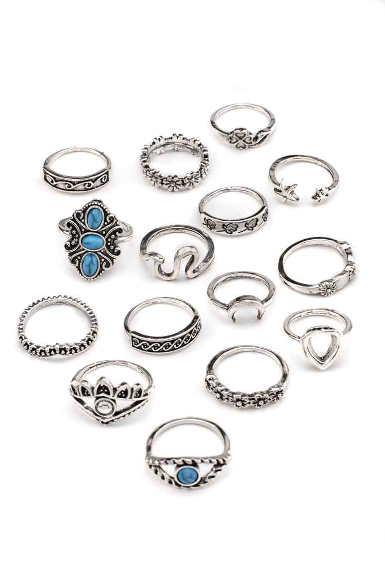 Bohemian style gypsy fashion 15 pieces set of midi  knuckle rings-awatara