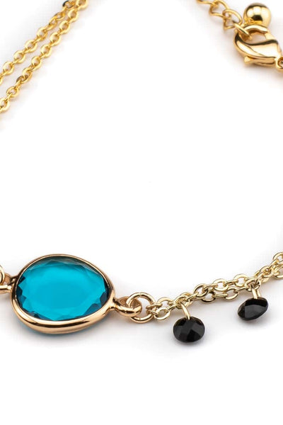 Elegant chic gold plated bracelet decorated with light blue stone and crystal beads-awatara