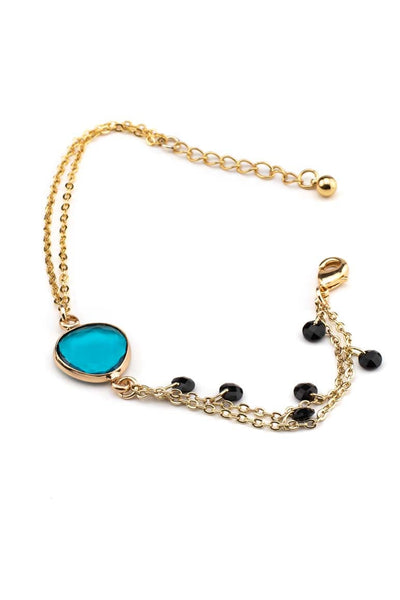 Elegant chic gold plated bracelet decorated with light blue stone and crystal beads-awatara