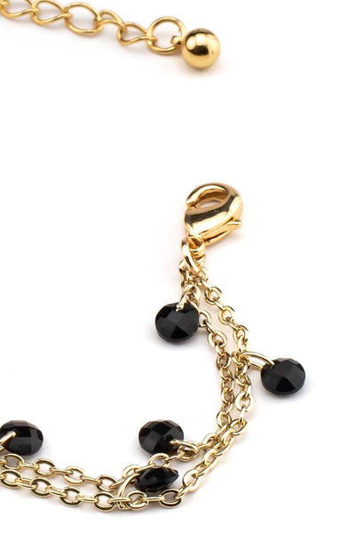 Elegant chic gold plated bracelet decorated with light blue stone and crystal beads-awatara