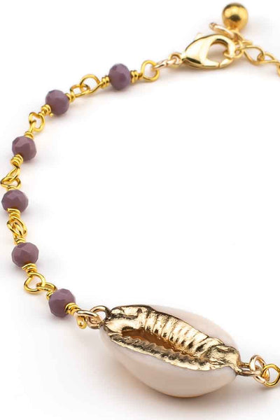 Elegant chic gold plated bracelet decorated with a sea shell and crystal beads-awatara