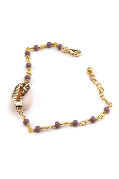 Elegant chic gold plated bracelet decorated with a sea shell and crystal beads-awatara