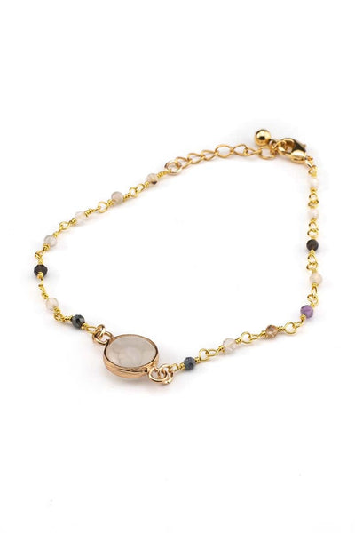 Elegant chic gold plated bracelet decorated with white stone and crystal beads-awatara