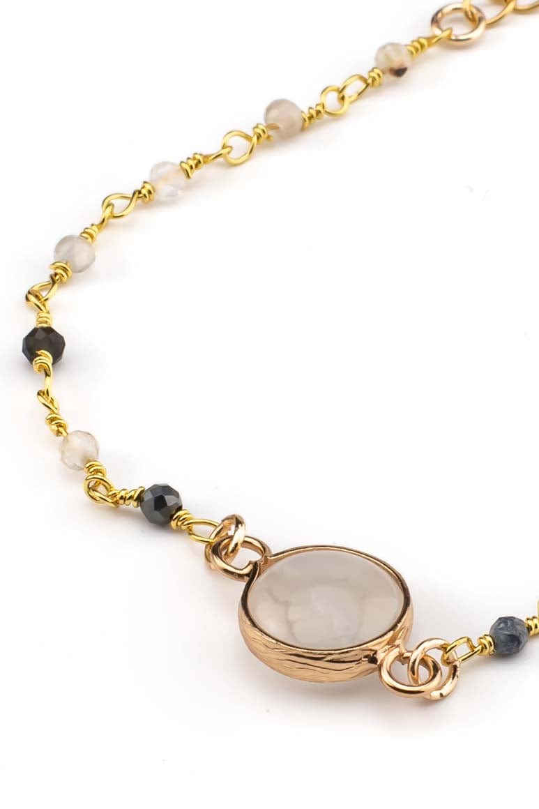 Elegant chic gold plated bracelet decorated with white stone and crystal beads-awatara