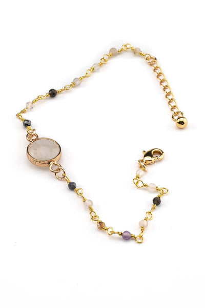 Elegant chic gold plated bracelet decorated with white stone and crystal beads-awatara