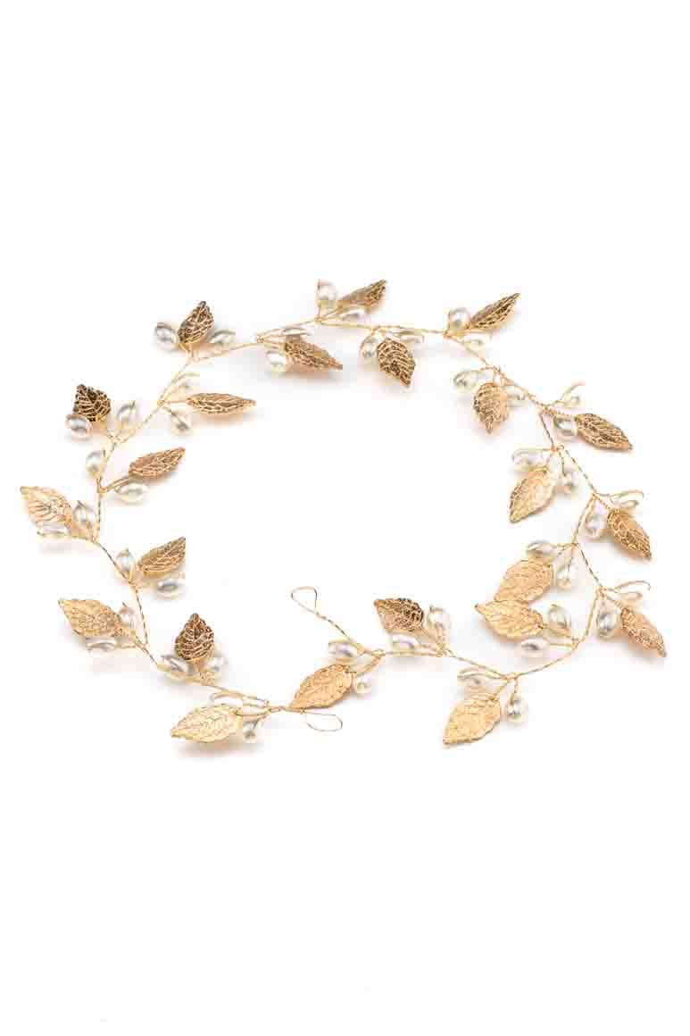 Golden leaf shaped &amp;  pearl hair jewelry