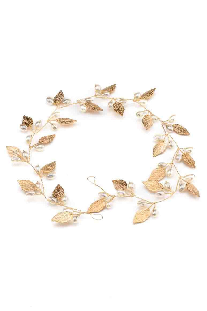 Golden leaf shaped &amp;  pearl hair jewelry
