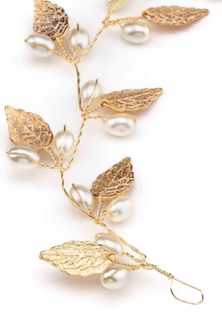 Golden leaf shaped &amp;  pearl hair jewelry