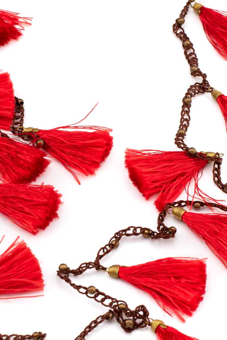 Handmade red tassel long necklace-awatara