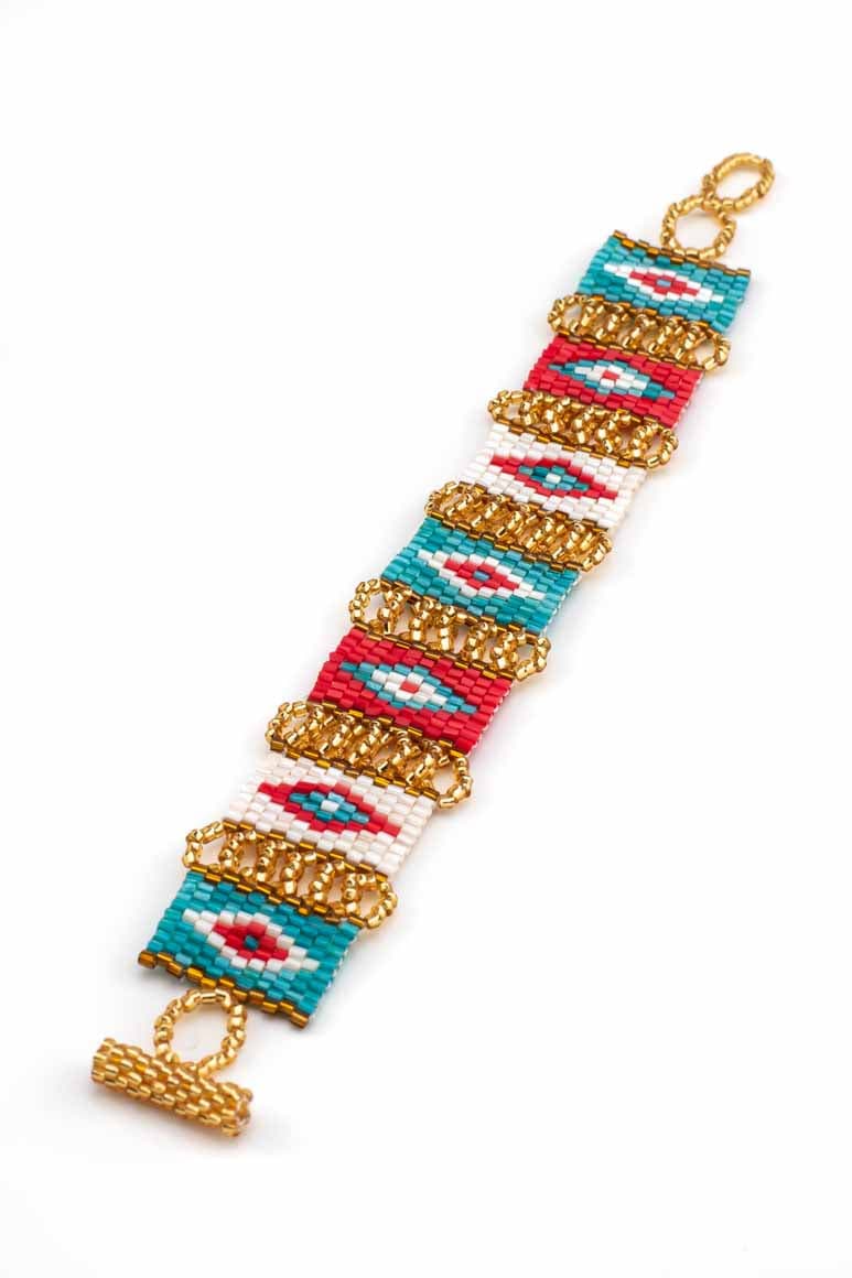handmade glass beads native design red and turquoise-awatara