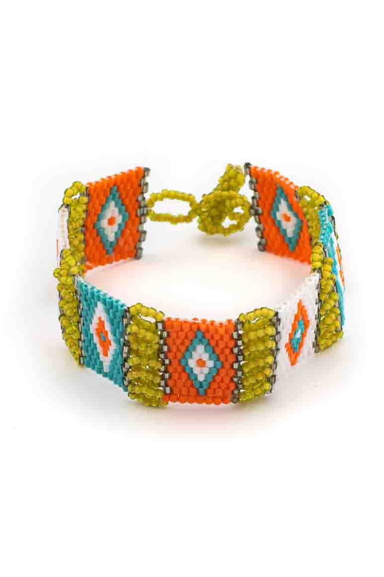 handmade glass beads native design orange and turquoise-awatara