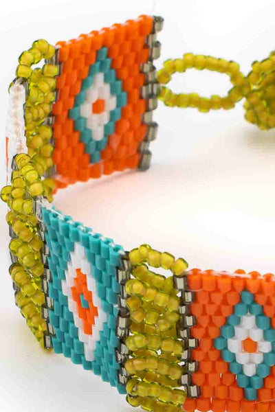handmade glass beads native design orange and turquoise-awatara