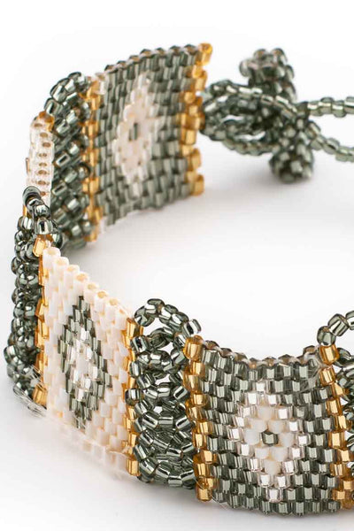 handmade glass beads native design grey and white-awatara