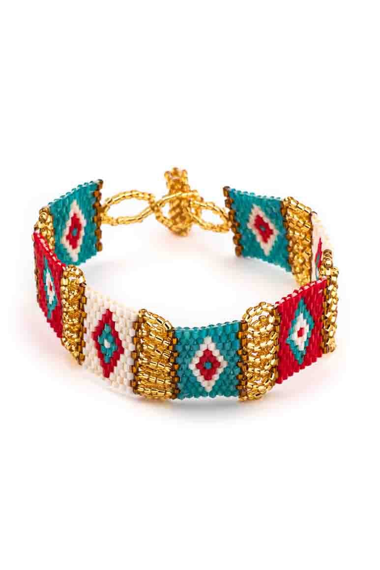 handmade glass beads native design red and turquoise-awatara