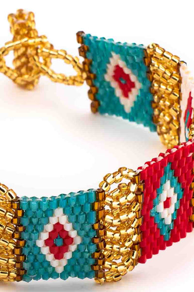 handmade glass beads native design red and turquoise-awatara