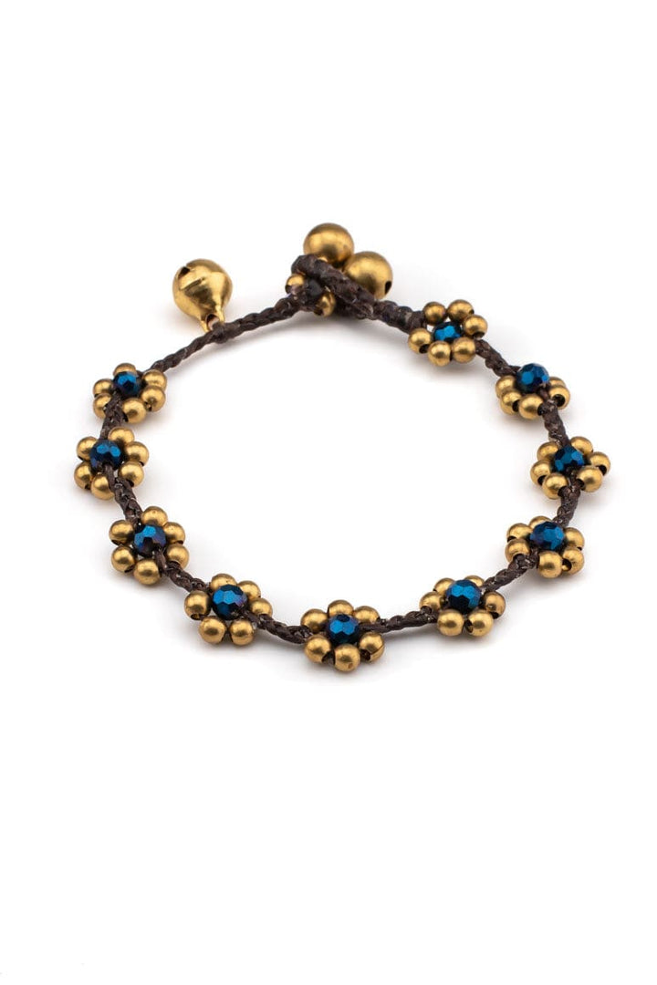 Hippie chic handmade wax thread bracelet and foot bracelet decorated with brass beads and crystals-awatara