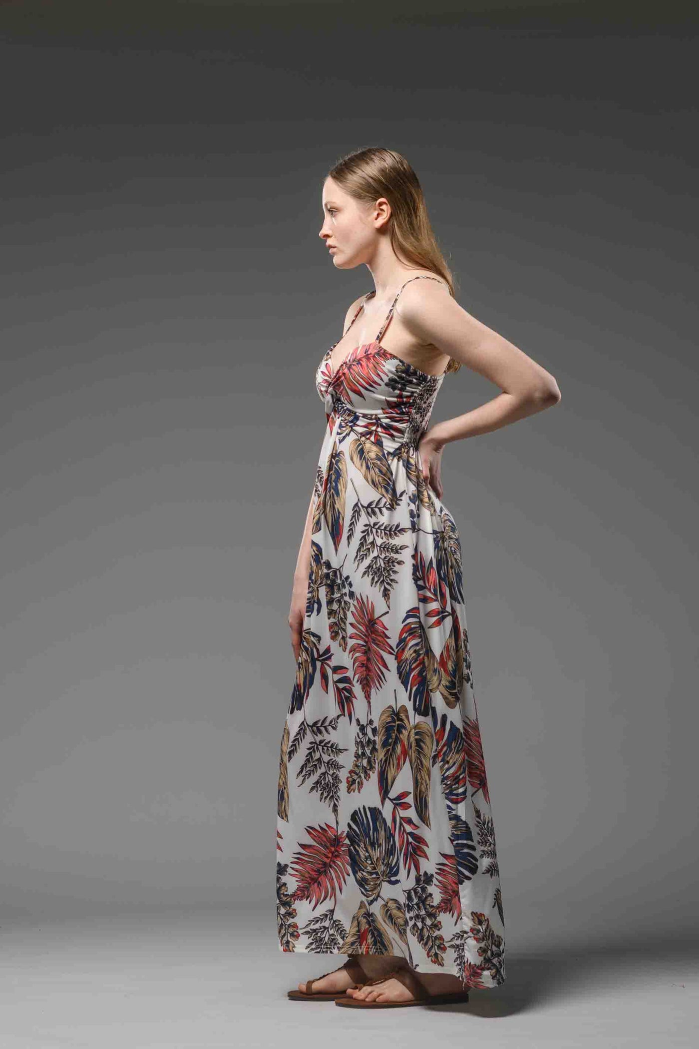 Jersey spaghetti strap printed long white dress