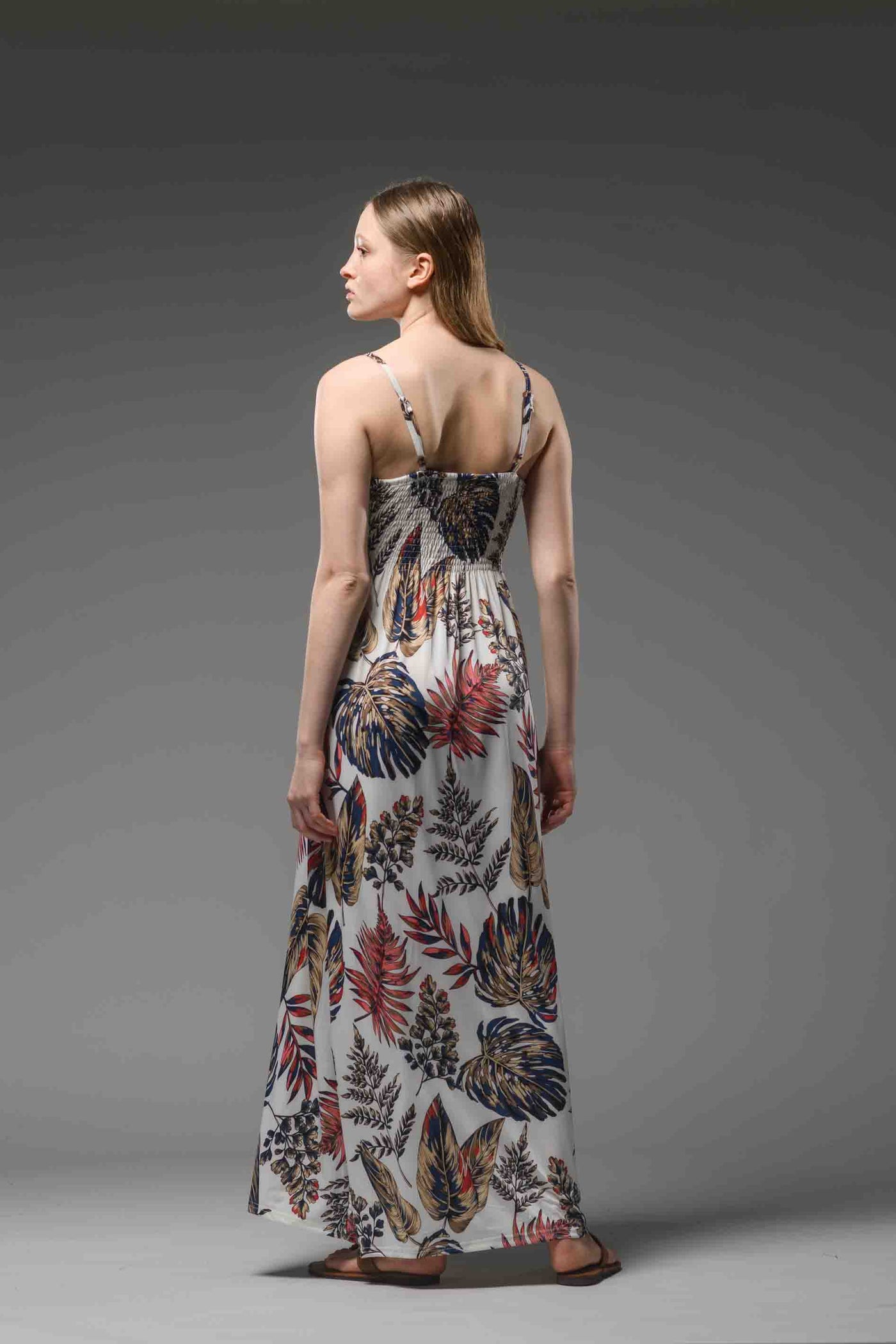 Jersey spaghetti strap printed long white dress