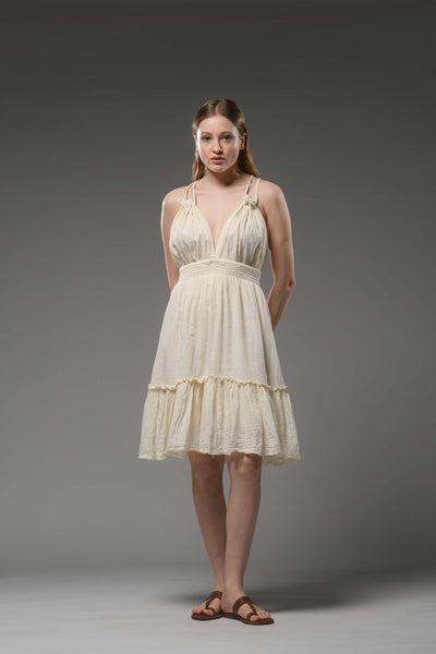 off white cotton boho spaghetti strap dress