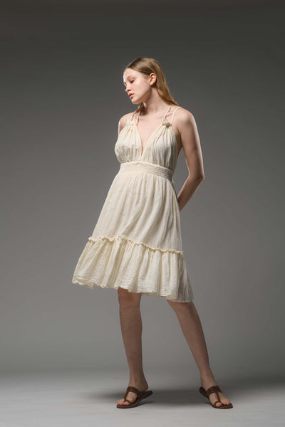 off white cotton boho spaghetti strap dress