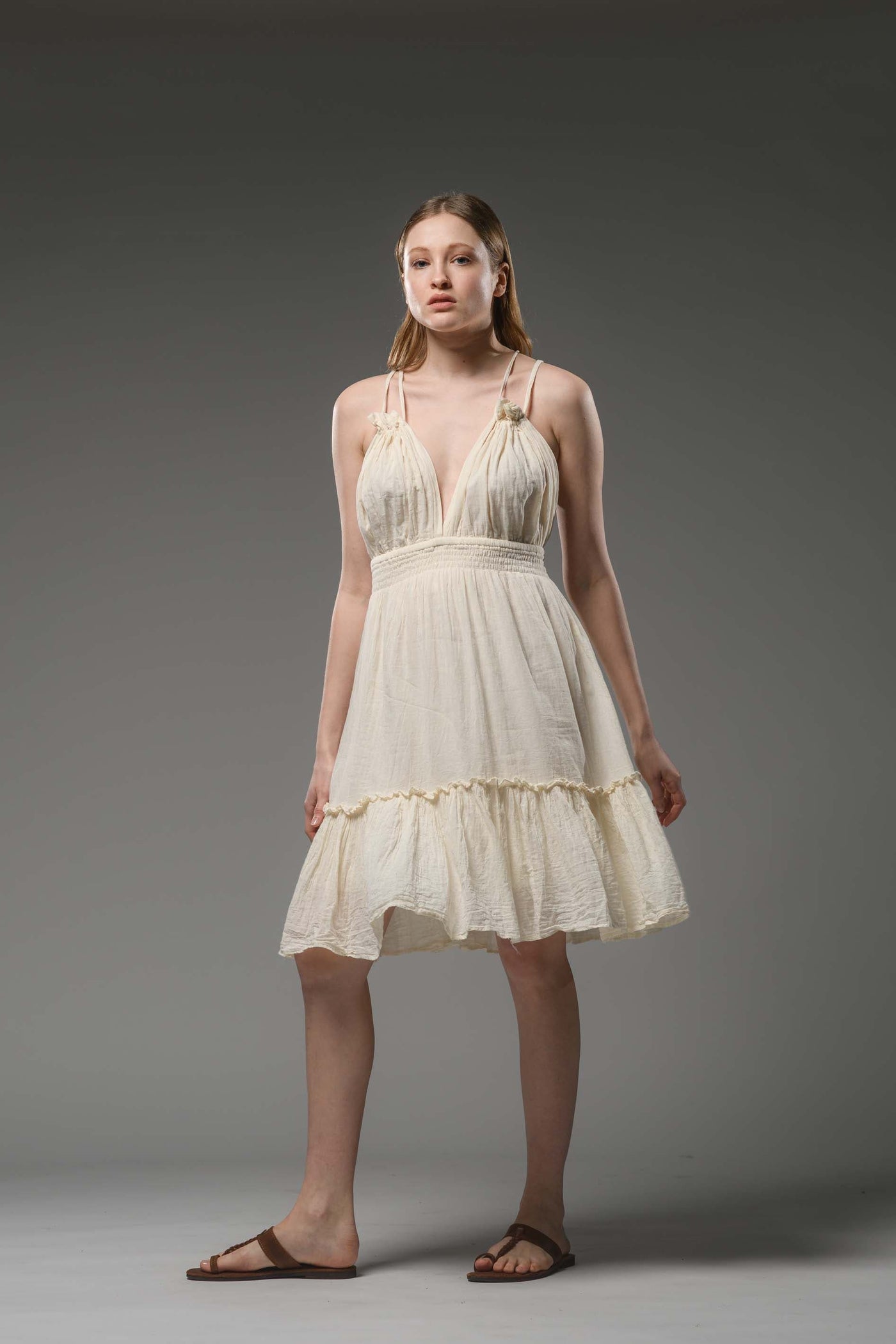 off white cotton boho spaghetti strap dress