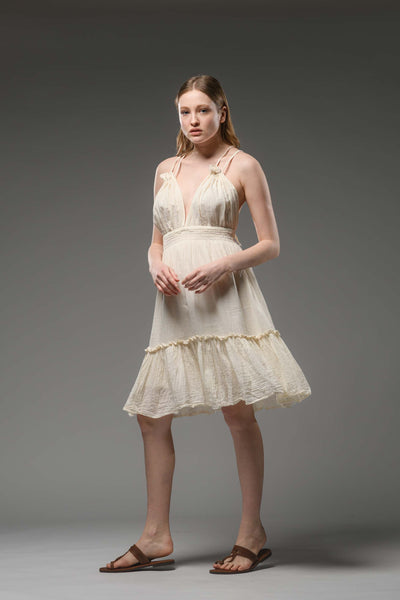 off white cotton boho spaghetti strap dress