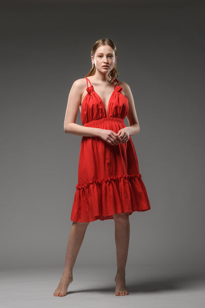 Red cotton boho spaghetti strap dress