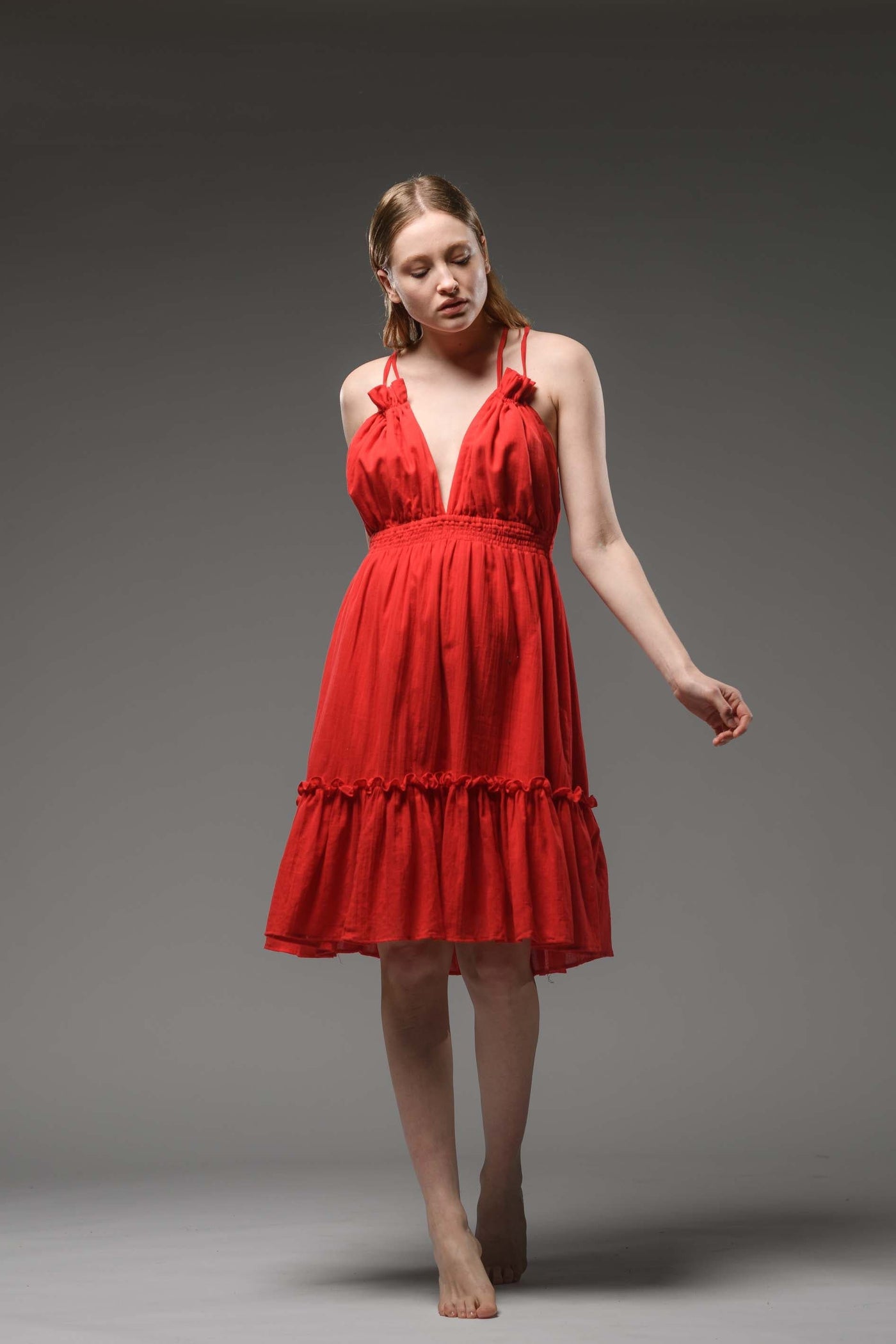 Red cotton boho spaghetti strap dress