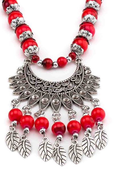 Red stones bohemian retro necklace-awatara