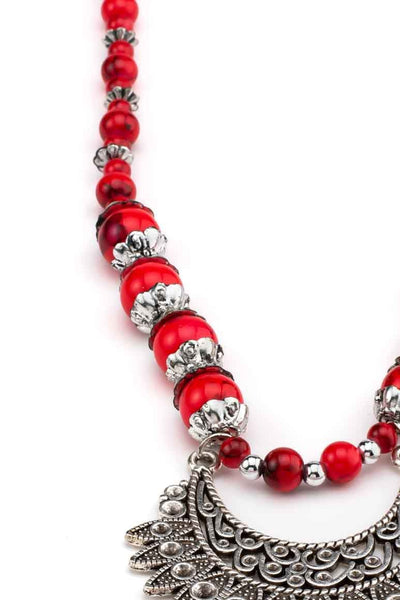 Red stones bohemian retro necklace-awatara