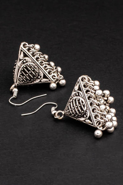 Retro ethnic style silver color pyramid shape earrings-1