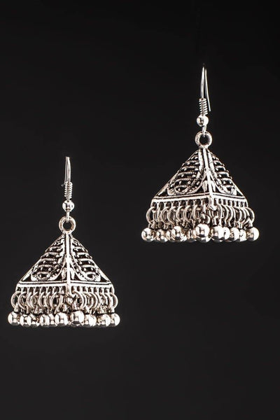 Retro ethnic style silver color pyramid shape earrings-2