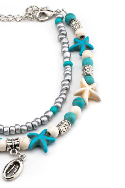 Bohemian Beach wear summer wear beaded double layer starfish and shell decorated anklet foot bracelet-awatara