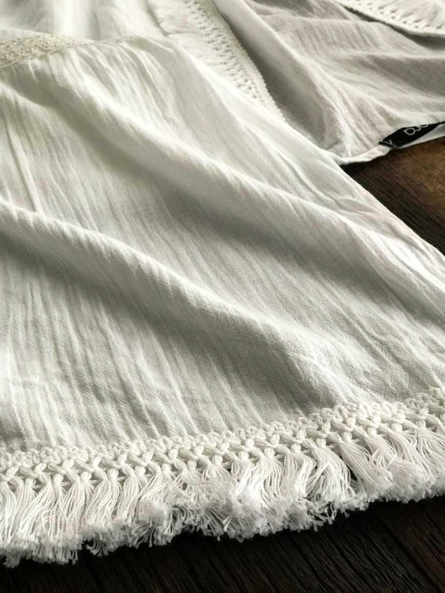 white bohemian cotton romantic wedding long bell sleeve dress