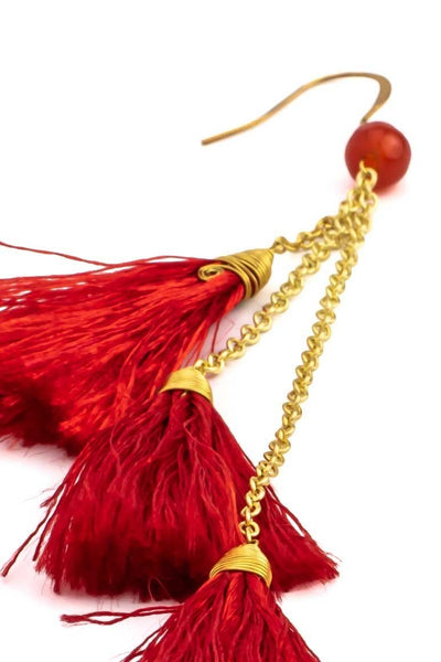 Bohemian RED tassel earrings - awatara