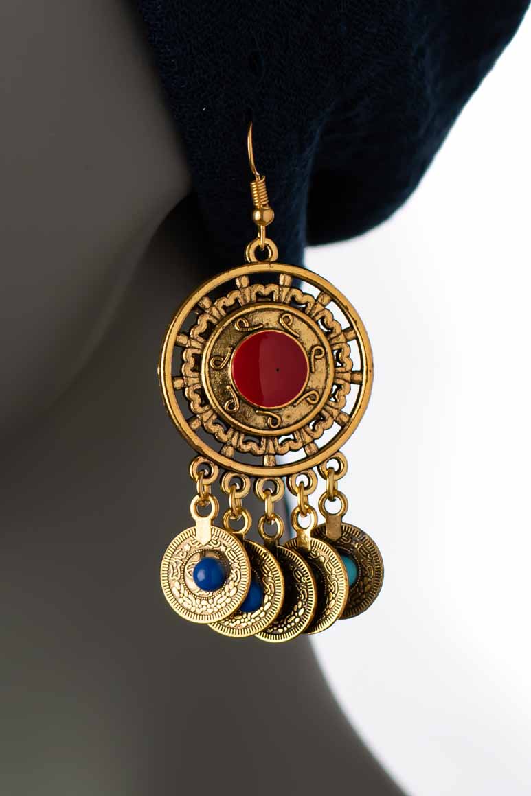 Gypsy Vintage Enamel Coin Earrings
