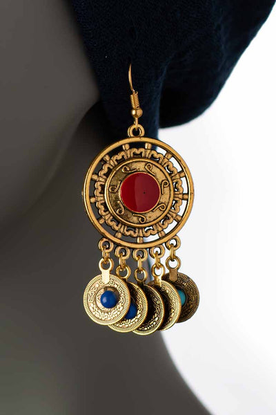 Gypsy Vintage Enamel Coin Earrings